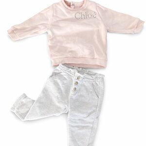 Chloé Pink Sweatshirt and Gray Pants Set